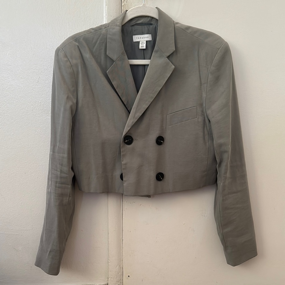 TOPSHOP Soft Grey/Green Cropped Blazer